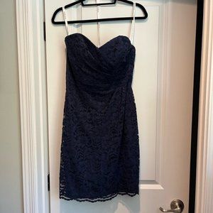 David’s Bridal Floral Lace Midi Strapless Dress